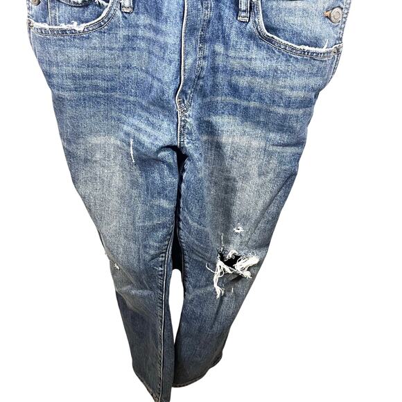 Lucky Brand Denim Boyfriend Distressed Overall Jeans Size Medium - Picture 7 of 15